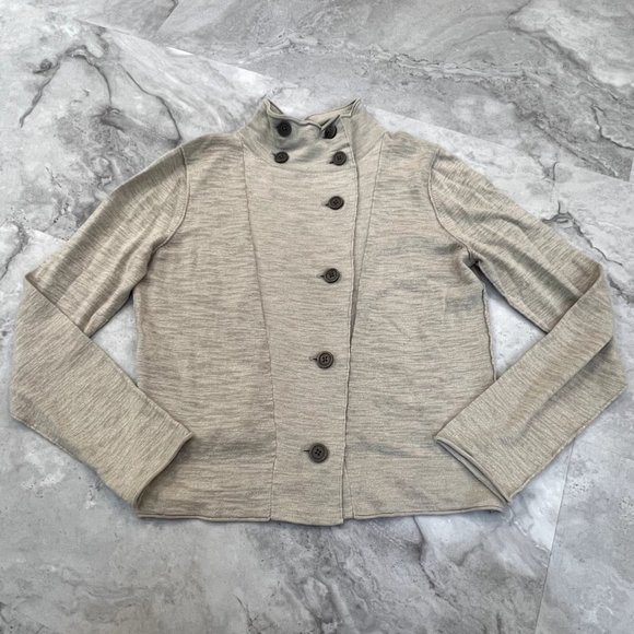 Eddie Bauer Oatmeal‎ Cardigan Sweater Beige Size Large L Button Front High Neck - Picture 1 of 5